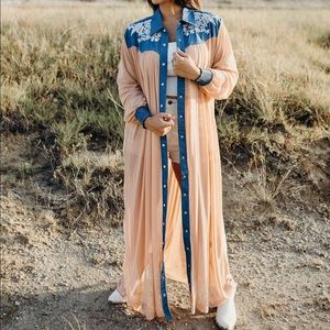 Western Blue Jean and pink sheer duster for cardigan